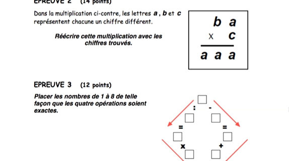 Соревнования по математике между классами CM2-6ème